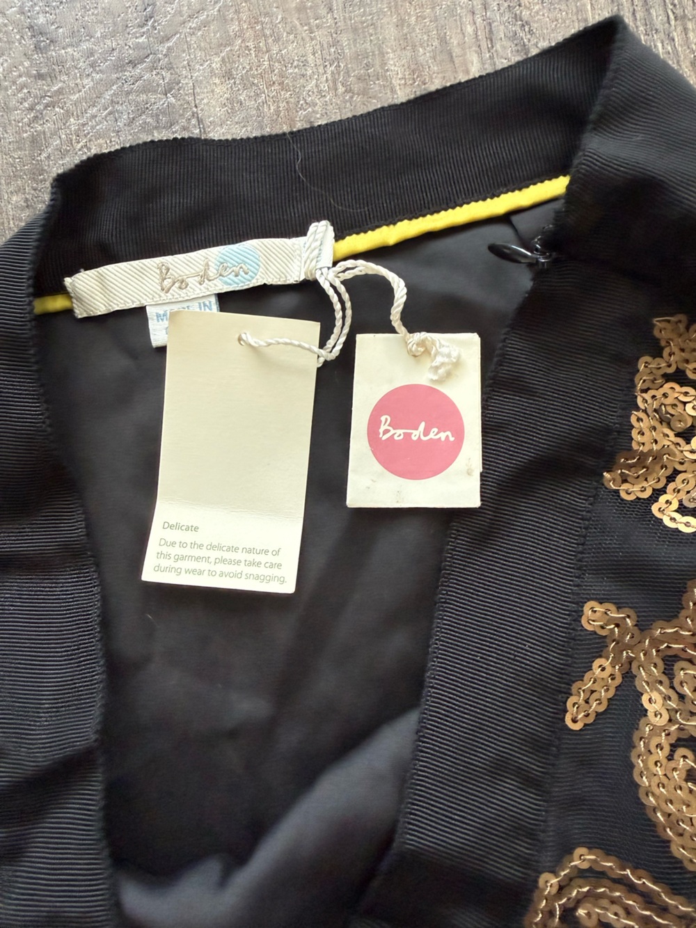 Boden Sequin Embroidered Mini Skirt Black Gold Floral Party UK 10 US 6 - Picture 9 of 12